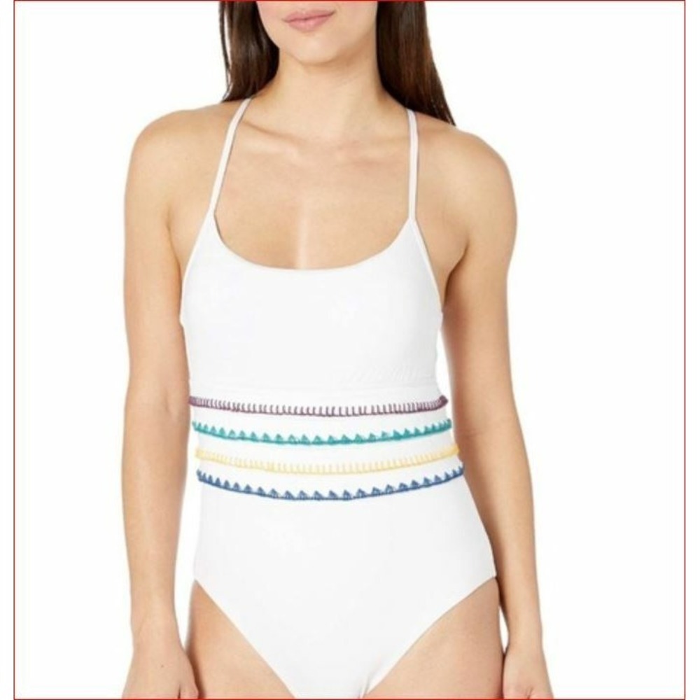Soluna Swim Womens White Embroidered One Piece Swimsuit 2481092 Size L